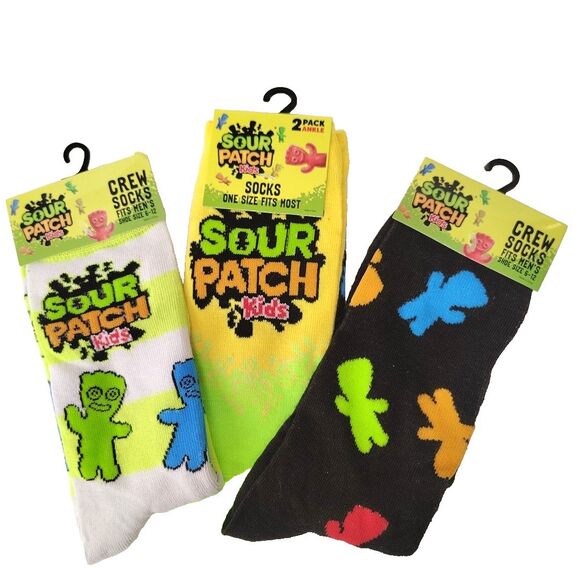 Sour Patch Kid 4 pair (2 Crew/2 Ankle) Candy Novelty Men Size 6-12 Socks NWT - Picture 1 of 6